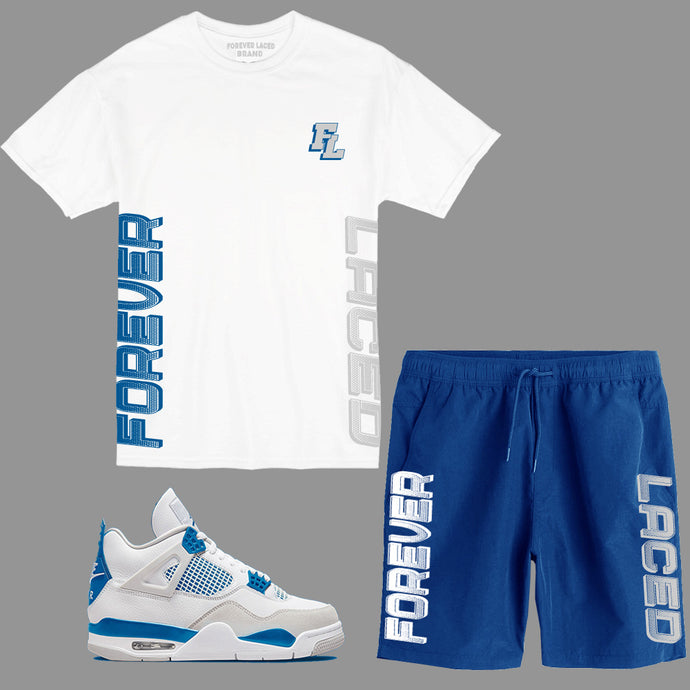 Forever Laced FL Short Set to match Retro Jordan 4 Military Blue sneakers