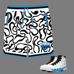 Forever Laced Shorts to match Retro Jordan 9 Powder Blue sneakers