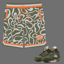 Load image into Gallery viewer, Forever Laced Shorts to match Retro Jordan 5 Olive sneakers