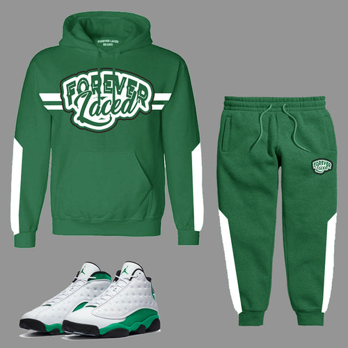 Forever Laced Hooded Sweatsuit to match the Retro Jordan 13 Lucky Green sneakers.
