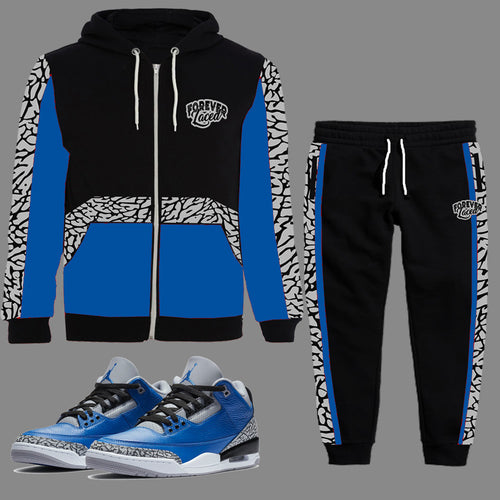 Forever Laced Hooded Sweatsuit to match Retro Jordan 3 Varsity Royal