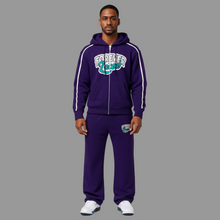 Load image into Gallery viewer, Forever Laced 2.0 Retro Zipped Hoodie Sweatsuit (Purple/Aqua and White)