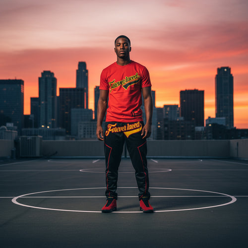 Forever Laced FL Stadium Outfit to match Retro Jordan 14 Ferrari sneakers