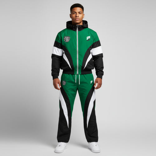 Forever Laced Velar Hooded Windbreaker Set - Forest Green/Black and White
