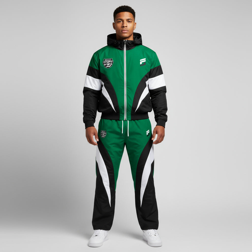 Forever Laced Velar Hooded Windbreaker Set - Forest Green/Black and White