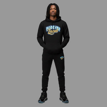 Load image into Gallery viewer, Forever Laced Stadium Hooded Varsity Jacket to match Retro Jordan 11 Gamma Blue sneakers