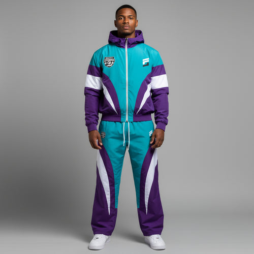 Forever Laced Velar Hooded Windbreaker Set - Purple/Aqua and White
