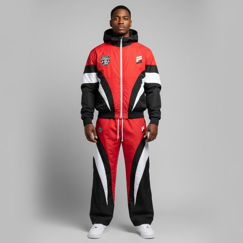 Forever Laced Velar Hooded Windbreaker Set - Red/Black and White