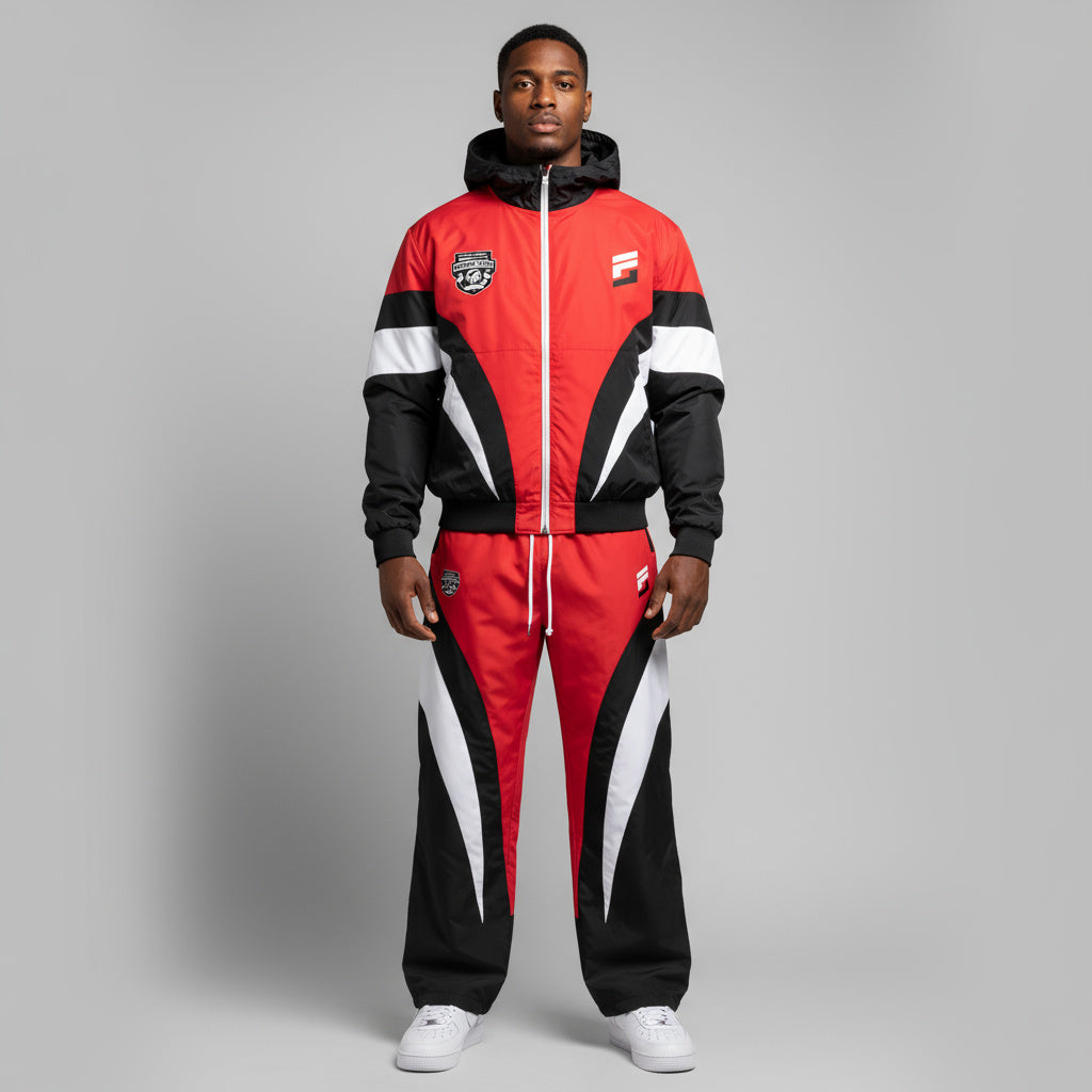 Forever Laced Velar Hooded Windbreaker Set - Red/Black and White