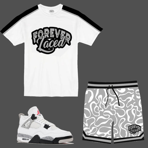 Forever Laced Retro Short Set to match the Retro Jordan 4 White Cement sneakers