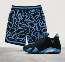 Load image into Gallery viewer, Forever Laced Retro Shorts to match Retro Jordan 14 University Blue sneakers