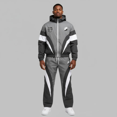 Forever Laced Velar Hooded Windbreaker Set - Medium Grey/Cool Grey and White