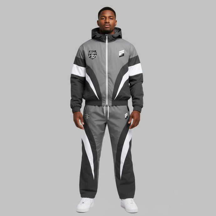 Forever Laced Velar Hooded Windbreaker Set - Medium Grey/Cool Grey and White