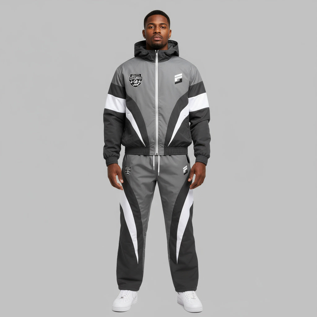 Forever Laced Velar Hooded Windbreaker Set - Medium Grey/Cool Grey and White