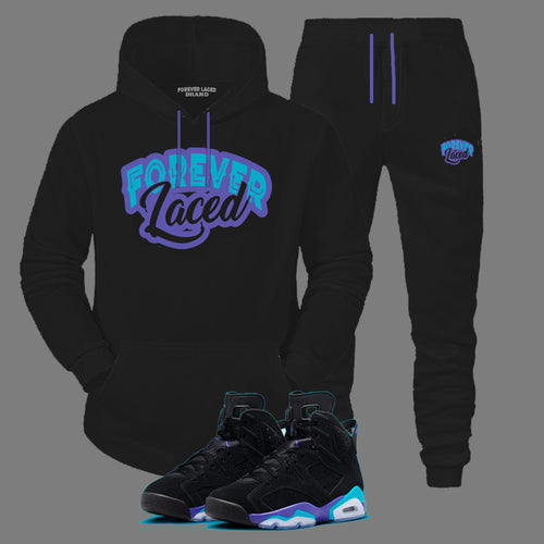 Forever Laced Hooded Sweatsuit to match Retro Jordan 6 Aqua sneakers
