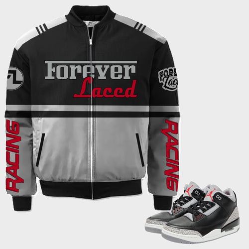 Forever Laced Racing Jacket to match Retro Jordan 3 Black Cement