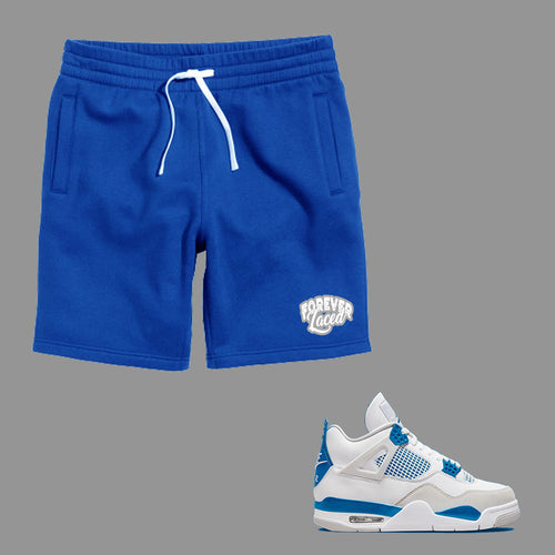 Forever Laced Fleece Shorts to match Retro Jordan 4 Military Blue sneakers