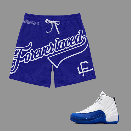 Forever Laced FL Stadium Mesh Shorts to match Retro Jordan 12 Blueberry sneakers