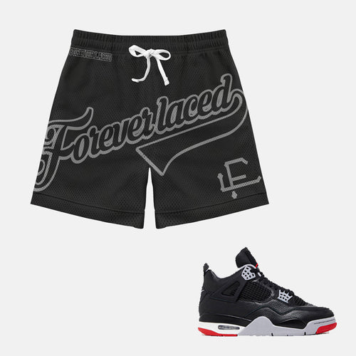 Forever Laced FL Stadium Mesh Shorts to match Retro Jordan 4 Bred Reimagined sneakers