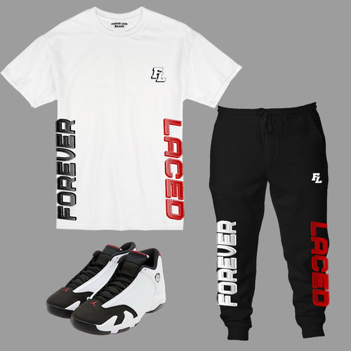 Forever Laced FL Outfit to match Retro Jordan 14 Black Toe sneakers