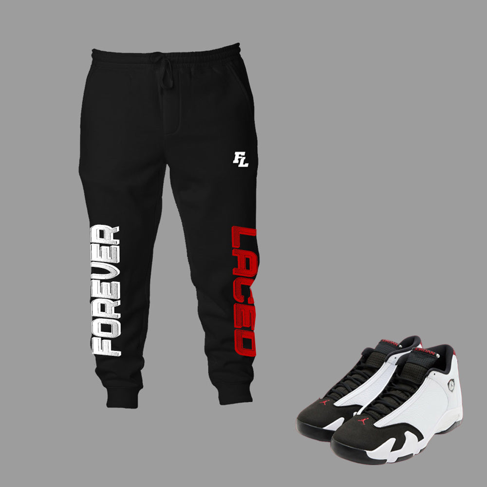 Forever Laced FL Sweatpant to match Retro Jordan 14 Black Toe sneakers