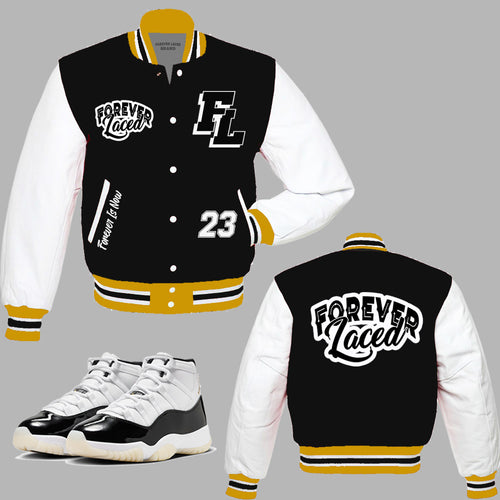 Forever Laced Varsity Jacket to match Retro Jordan 11 Gratitude aka DMP sneakers