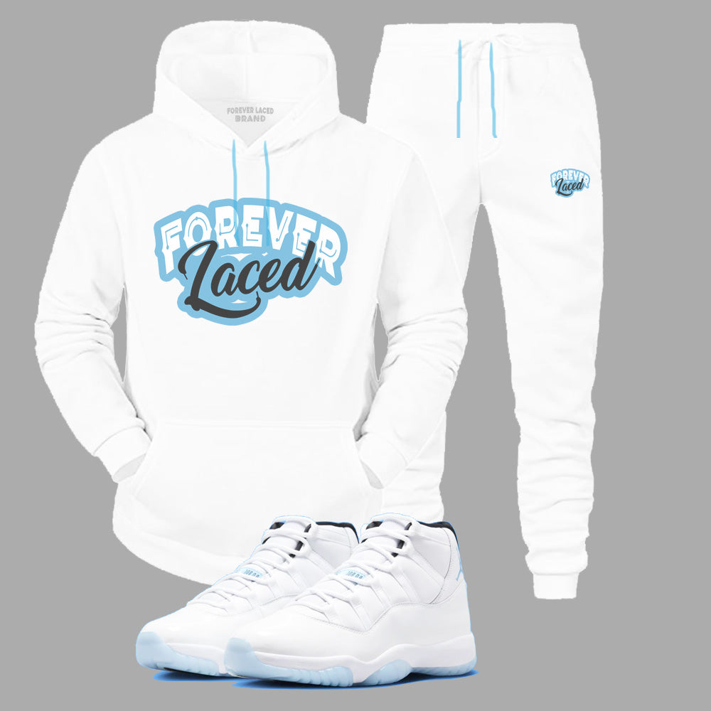 Forever Laced Hooded Sweatsuit to match Retro Jordan 11 Legend Blue sneakers