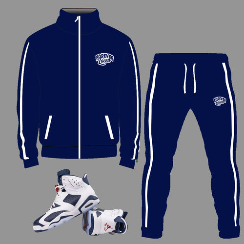 Forever Laced Tracksuit to match Retro Jordan 6 Olympic sneakers