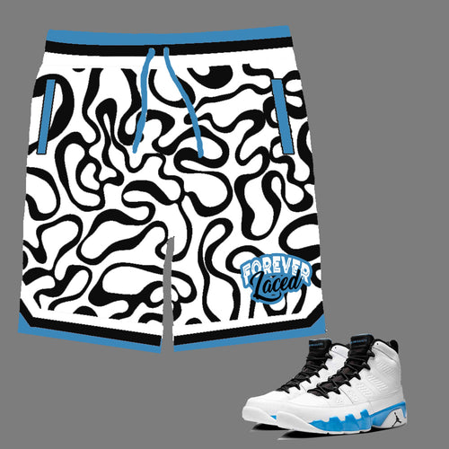 Forever Laced Shorts to match Retro Jordan 9 Powder Blue sneakers