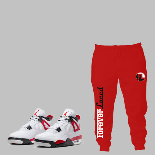 Forever Laced Racer Joggers to match Retro Jordan 4 Red Cement sneakers