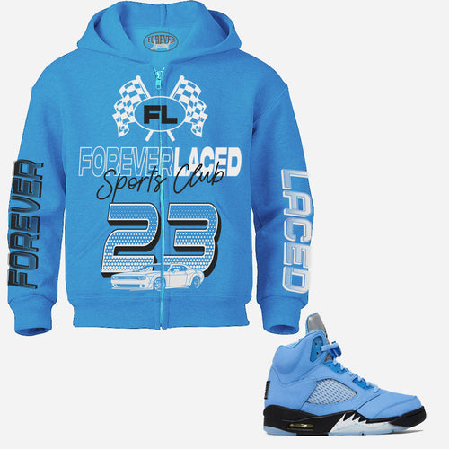 Forever Laced Sports Club Zipped Hoodie to match Retro Jordan 5 SE UNC sneakers