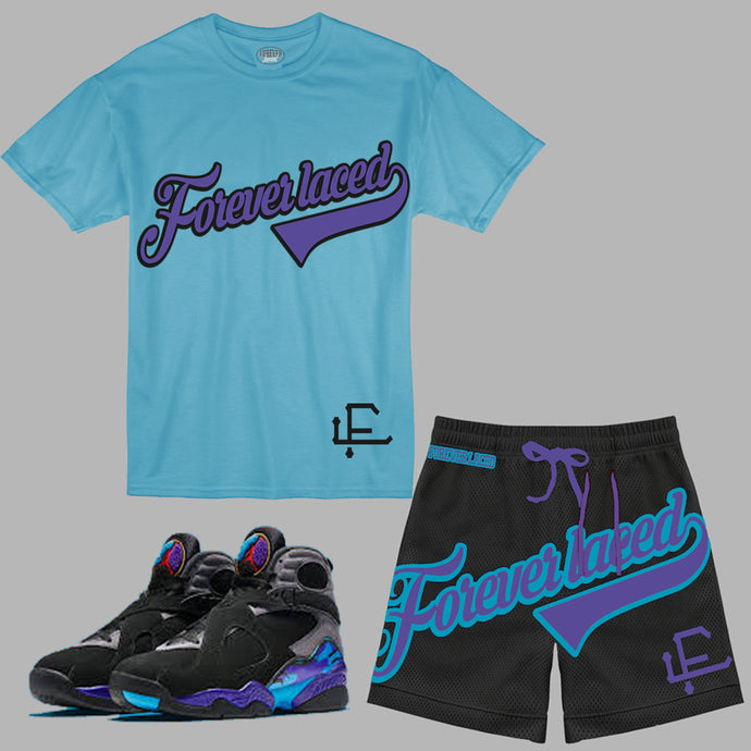 Forever Laced FL Stadium Short Set to match Retro Jordan 8 Aqua