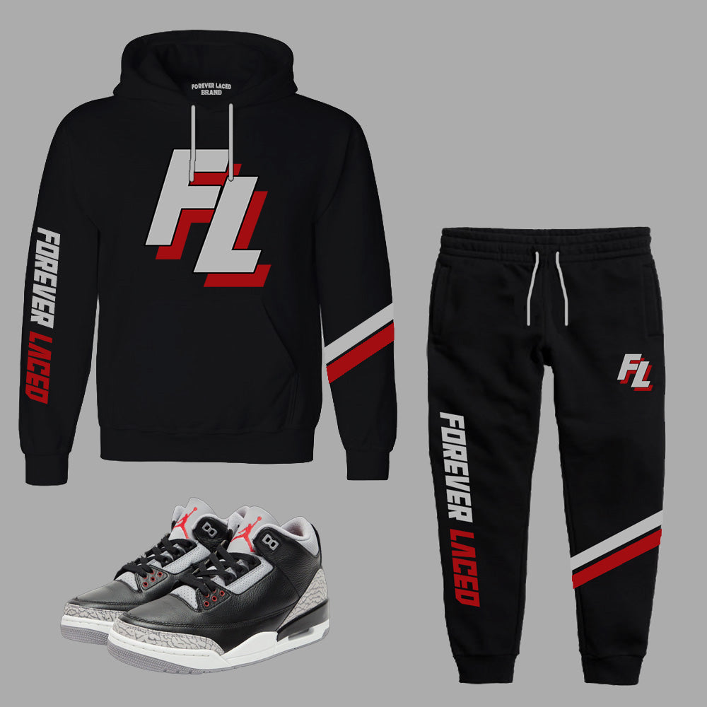 Forever Laced FL Varsity Hooded Sweatsuit to match Retro Jordan 3 Black Cement