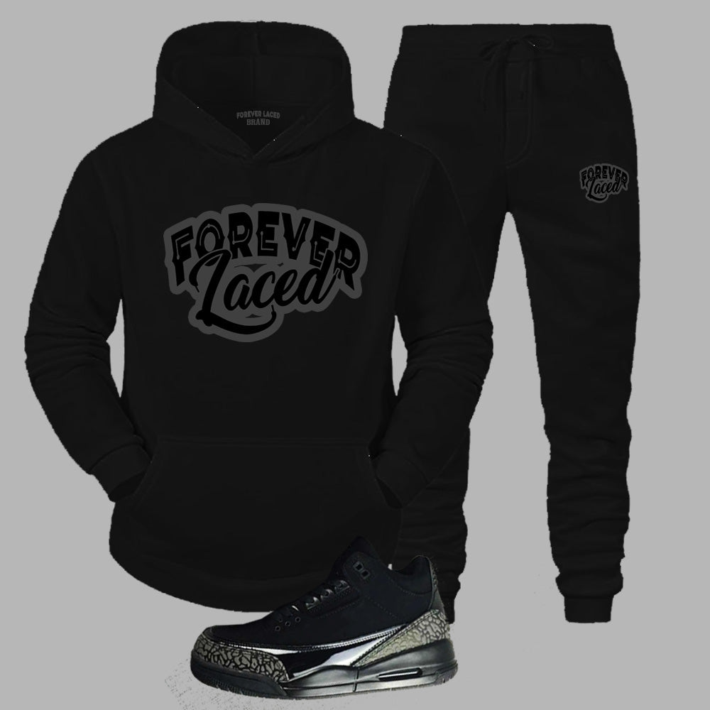 Forever Laced Hooded Sweatsuit to match Retro Jordan 3 Black Cat sneakers