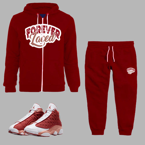 Forever Laced Zipped Hoodie Sweatsuit to match Retro Jordan 13 Red Dune sneakers