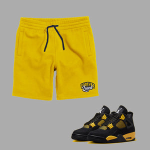 Forever Laced Shorts 1 to match Retro Jordan 4 Thunder sneakers