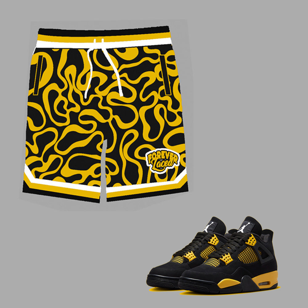 Forever Laced Shorts to match Retro Jordan 4 Thunder sneakers