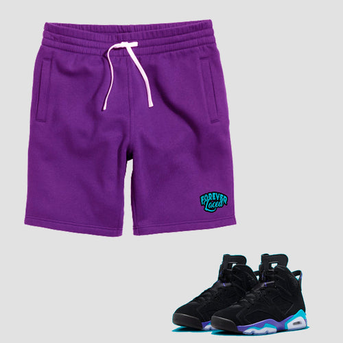 Forever Laced Fleece Shorts to match Retro Jordan 6 Aqua sneakers