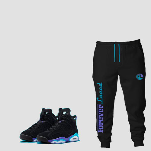 Forever Laced Racer Joggers to match Retro Jordan 6 Aqua sneakers