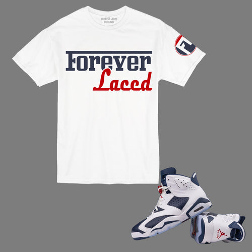 Forever Laced Racer T-Shirt to match Retro Jordan 6 Olympic sneakers