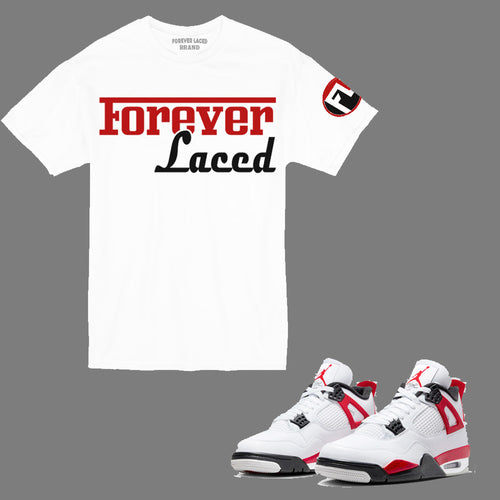 Forever Laced Racer T-Shirt to match Retro Jordan 4 Red Cement sneakers