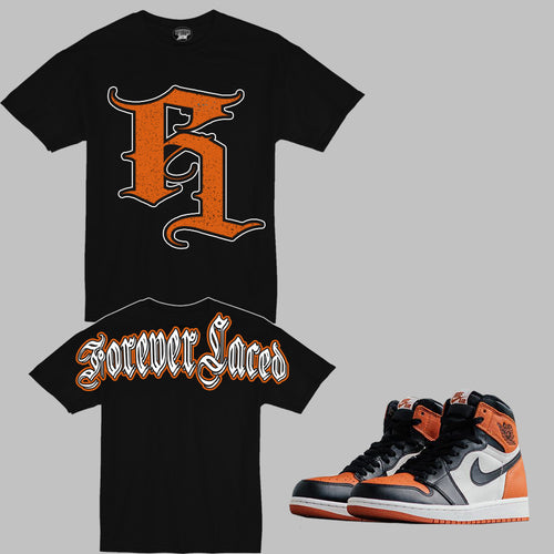 Forever Laced FL Destine Black T-Shirt to match Retro Jordan 1 Shattered Backboard sneakers