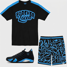 Load image into Gallery viewer, Forever Laced Retro Short Set to match Retro Jordan 14 University Blue sneakers
