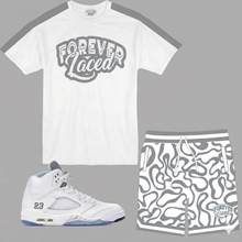 Load image into Gallery viewer, Forever Laced Retro Short Set to match Retro Jordan 5 White Metallic