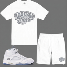 Load image into Gallery viewer, Forever Laced Classic Short Set to match Retro Jordan 5 White Metallic