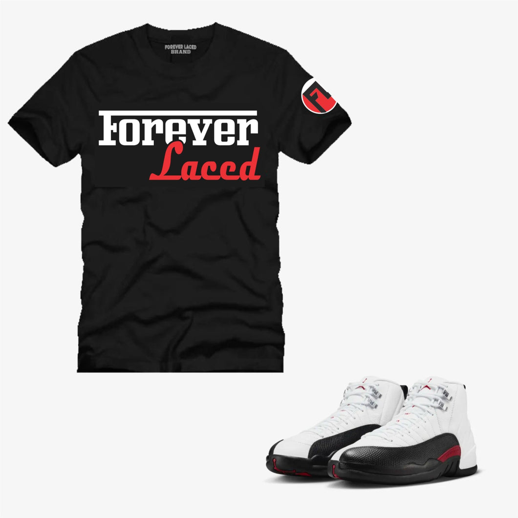 Forever Laced Racer T-Shirt to match Retro Jordan 12 Taxi Flip sneakers