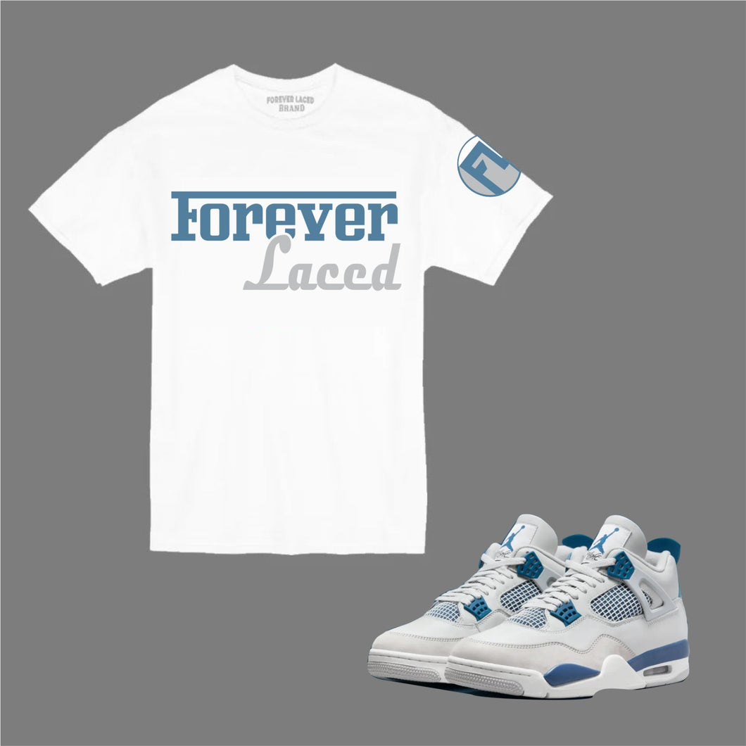 Forever Laced Racer T-Shirt to match Retro Jordan 4 Military Blue