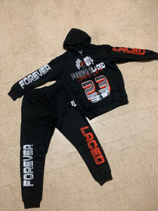 Forever Laced Sports Club Sweatsuit to match Retro Jordan 14 Black Toe sneakers