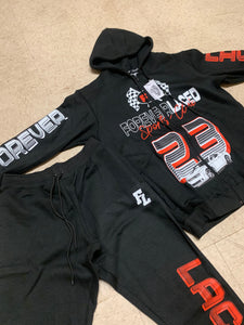 Forever Laced Sports Club Sweatsuit to match Retro Jordan 14 Black Toe sneakers