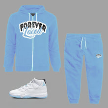 Load image into Gallery viewer, Forever Laced Zipped Hoodie Sweatsuit to match Retro Jordan 11 Colombia/ Legend Blue sneakers